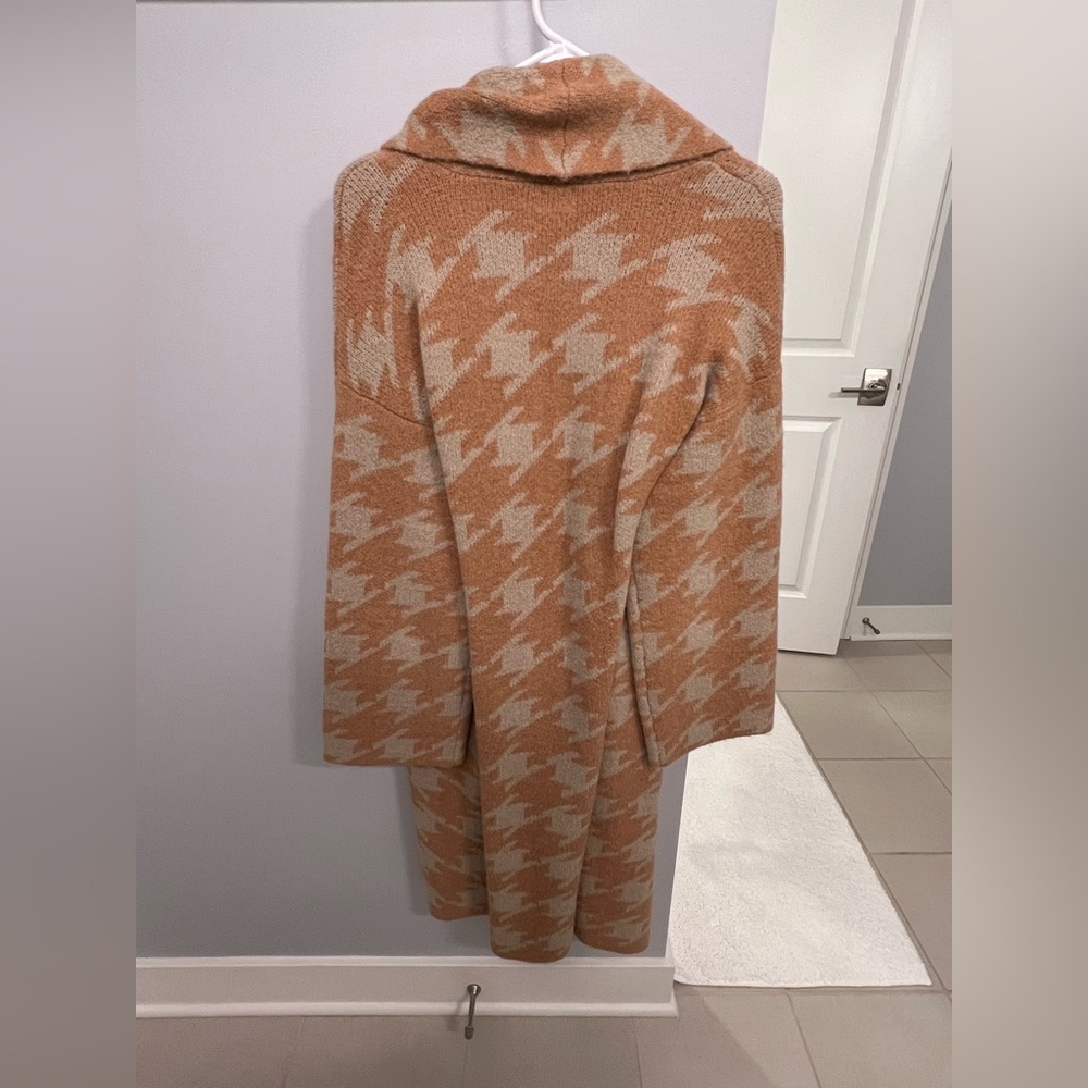 ❌SOLD❌ A New Day Peach & Cream Houndstooth Open Sweater Cardigan Jacket Long - Picture 6 of 10